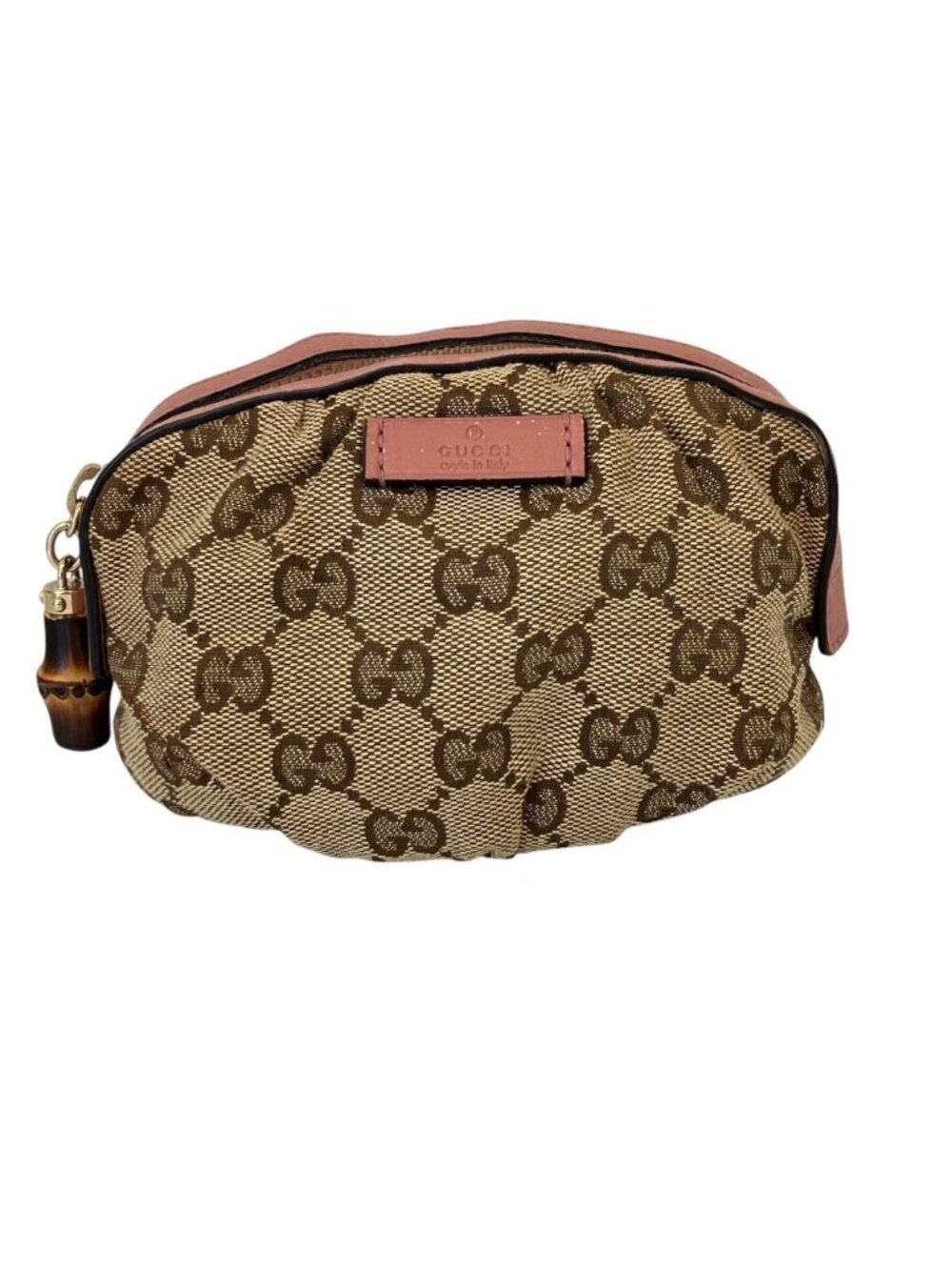 Gucci GG Canvas Bamboo Charm Pouch Beige/pink Pre Owned